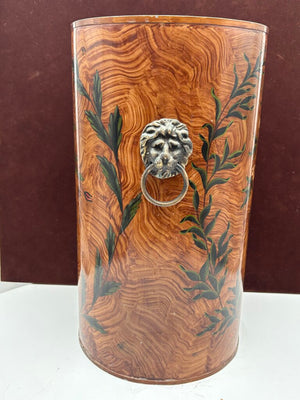 Wildwood Accents Faux Burl Hand Painted Floral Motif Lion Head Handle Umbrella Stand 16"