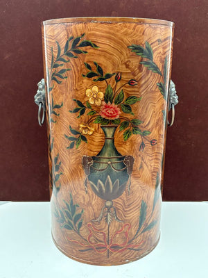 Wildwood Accents Faux Burl Hand Painted Floral Motif Lion Head Handle Umbrella Stand 16"