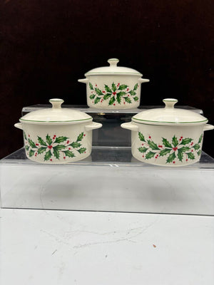 Lenox Holiday American by Design Green Trim Holly Leaf Lidded Mini Casserole Dish 11oz (2Pcs)