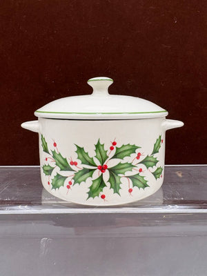 Lenox Holiday American by Design Green Trim Holly Leaf Lidded Mini Casserole Dish 11oz (2Pcs)