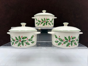 Lenox Holiday American by Design Green Trim Holly Leaf Lidded Mini Casserole Dish 11oz (2Pcs)