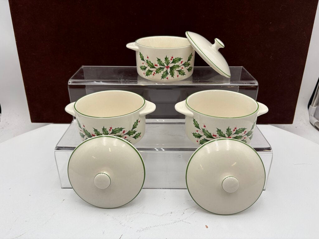 Lenox Holiday American by Design Green Trim Holly Leaf Lidded Mini Casserole Dish 11oz (2Pcs)