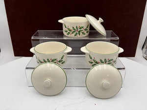 Lenox Holiday American by Design Green Trim Holly Leaf Lidded Mini Casserole Dish 11oz (2Pcs)
