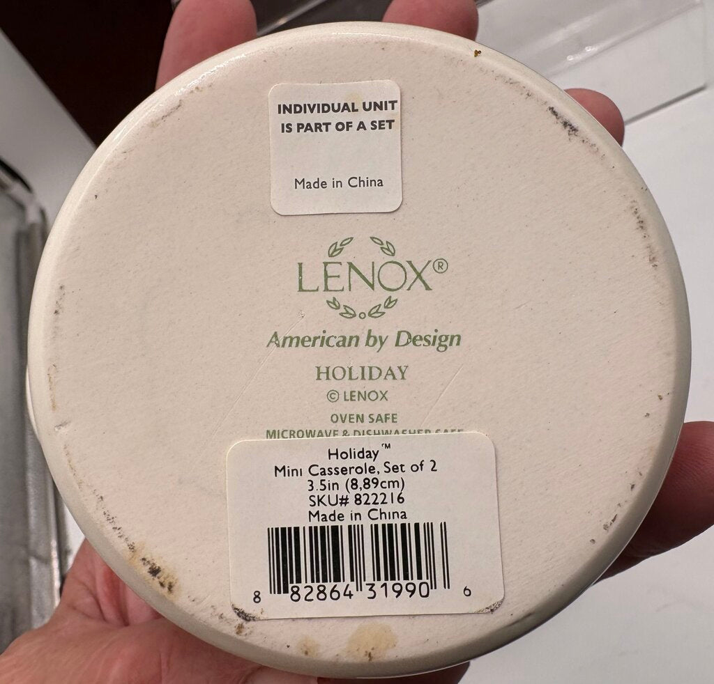 Lenox Holiday American by Design Green Trim Holly Leaf Lidded Mini Casserole Dish 11oz (2Pcs)