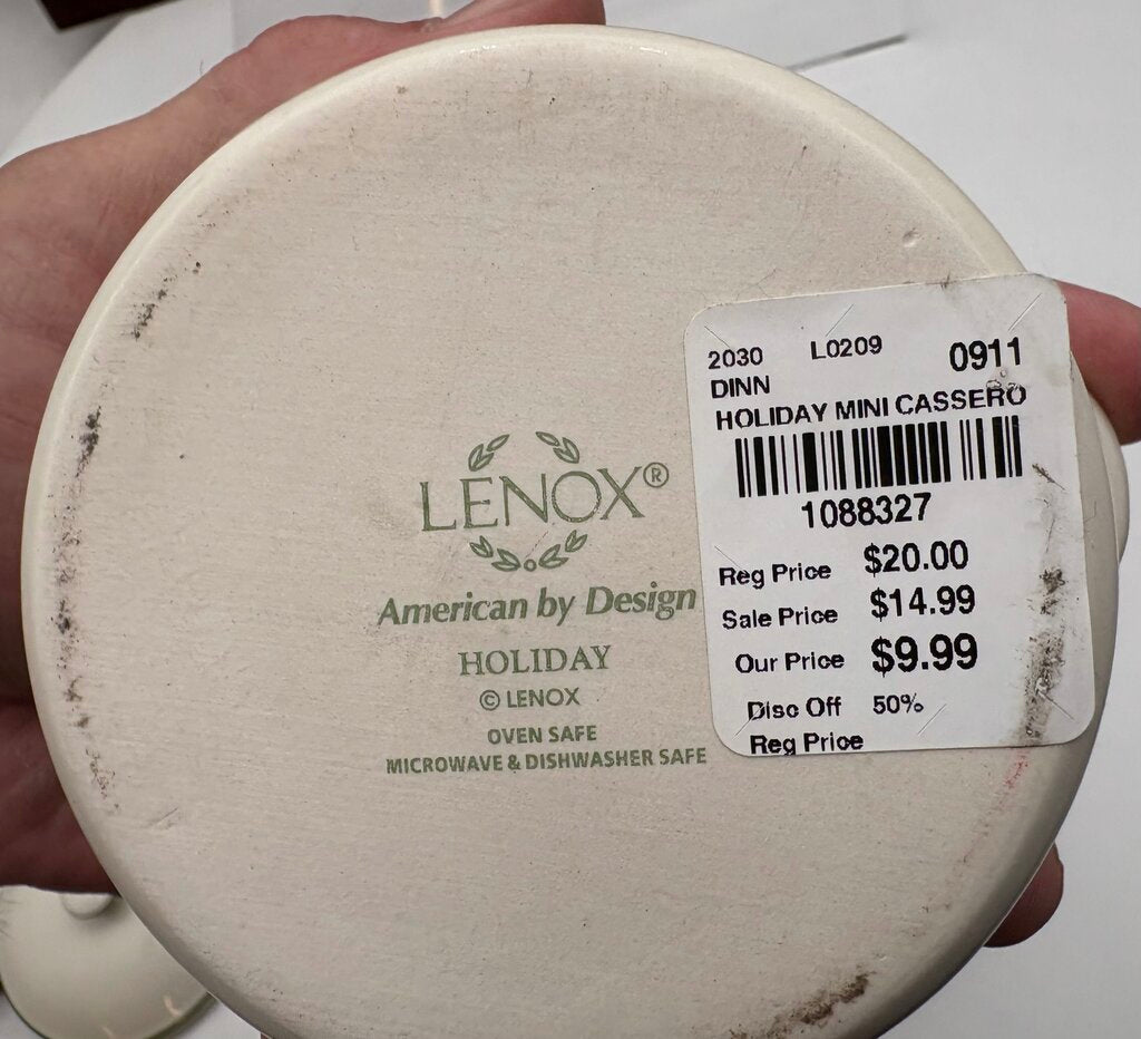 Lenox Holiday American by Design Green Trim Holly Leaf Lidded Mini Casserole Dish 11oz (2Pcs)