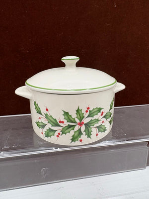Lenox Holiday American by Design Green Trim Holly Leaf Lidded Mini Casserole Dish 11oz (2Pcs)