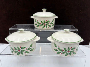 Lenox Holiday American by Design Green Trim Holly Leaf Lidded Mini Casserole Dish 11oz (2Pcs)