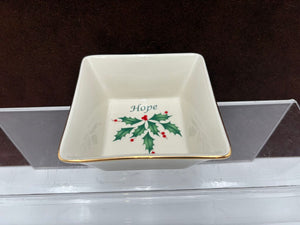 Lenox Holiday Dimensions Collection Gold Trim Square "Hope" Candy Dish