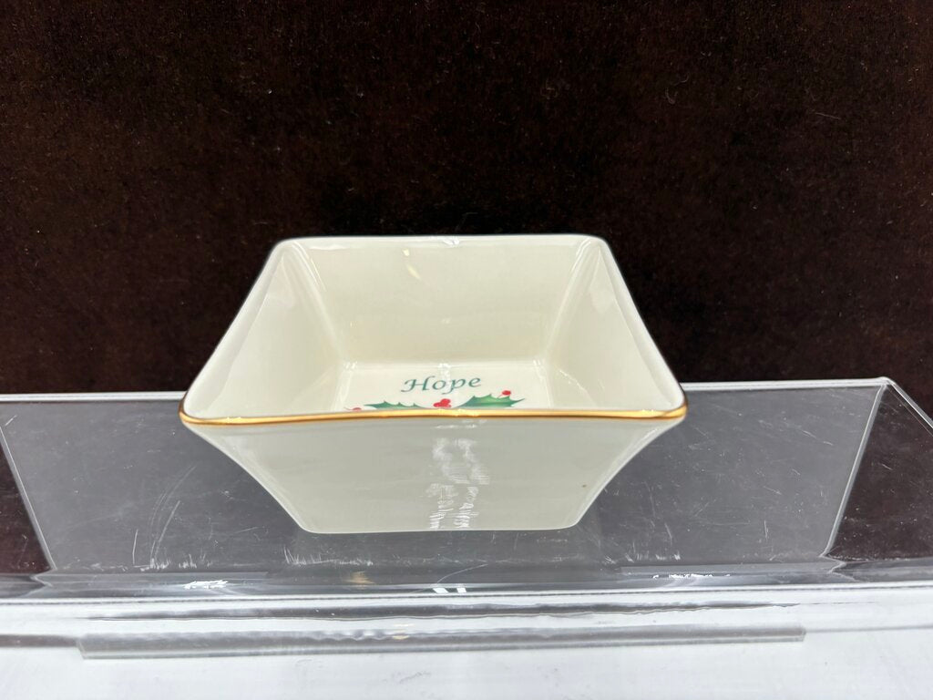 Lenox Holiday Dimensions Collection Gold Trim Square "Hope" Candy Dish