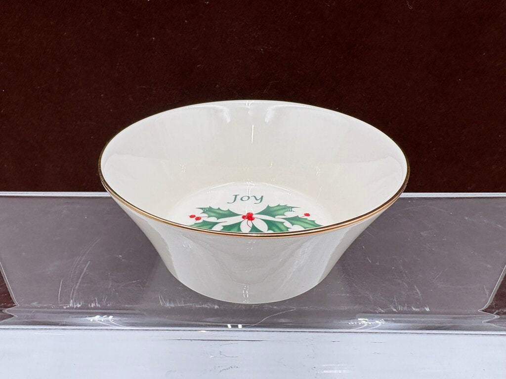 Lenox Holiday Dimensions Collection Gold Trim Round "Joy" Candy Dish