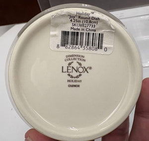 Lenox Holiday Dimensions Collection Gold Trim Round "Joy" Candy Dish