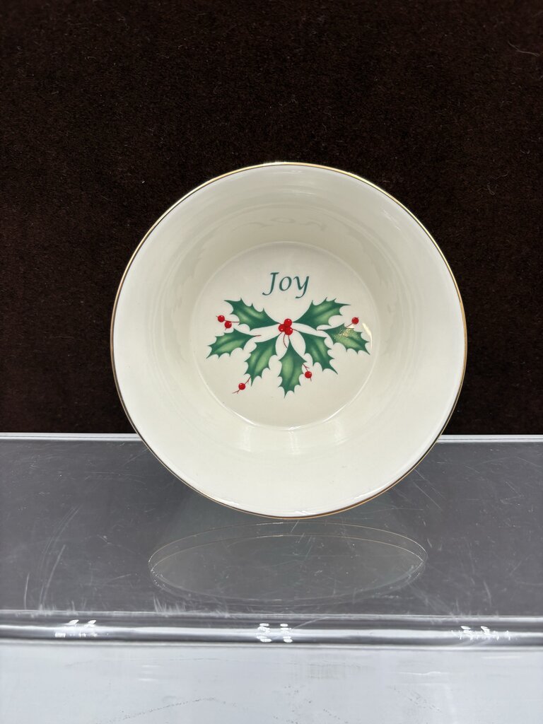 Lenox Holiday Dimensions Collection Gold Trim Round "Joy" Candy Dish