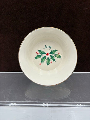 Lenox Holiday Dimensions Collection Gold Trim Round "Joy" Candy Dish