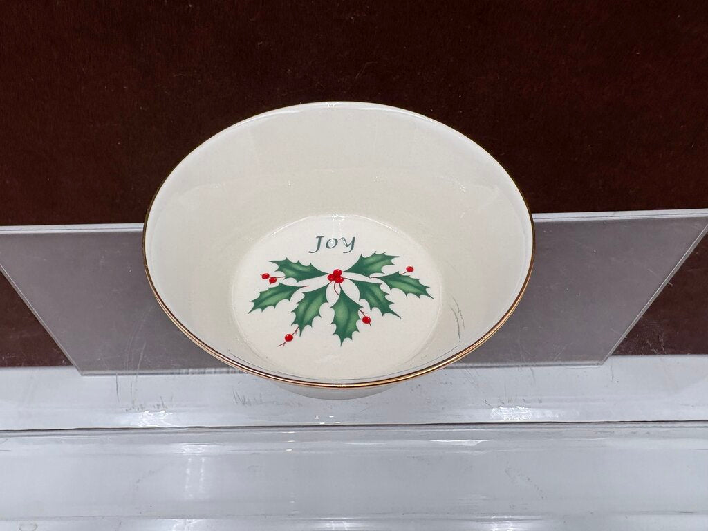 Lenox Holiday Dimensions Collection Gold Trim Round "Joy" Candy Dish