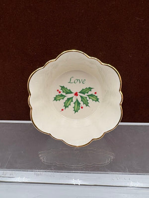 Lenox Holiday American by Design Gold Trim Round Fluted Scalloped Edge "Love" Candy Dish