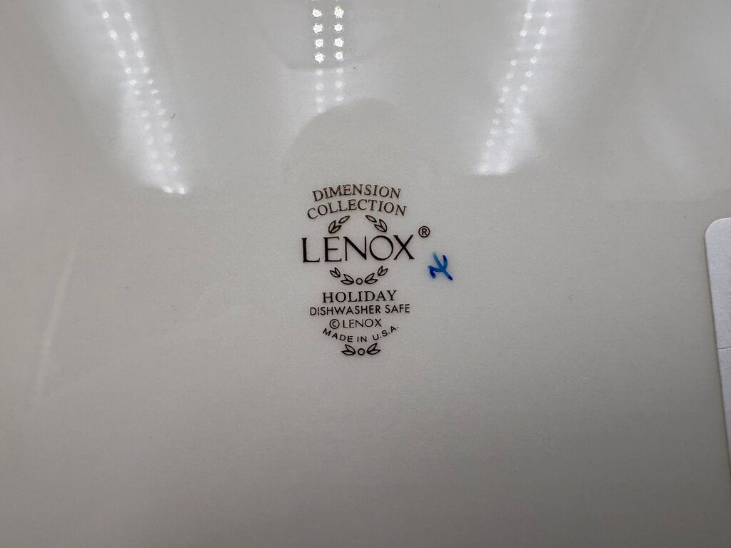 Lenox Holiday Dimensions Collection Gold Trim Holly Leaf Oval Platter 13.8"