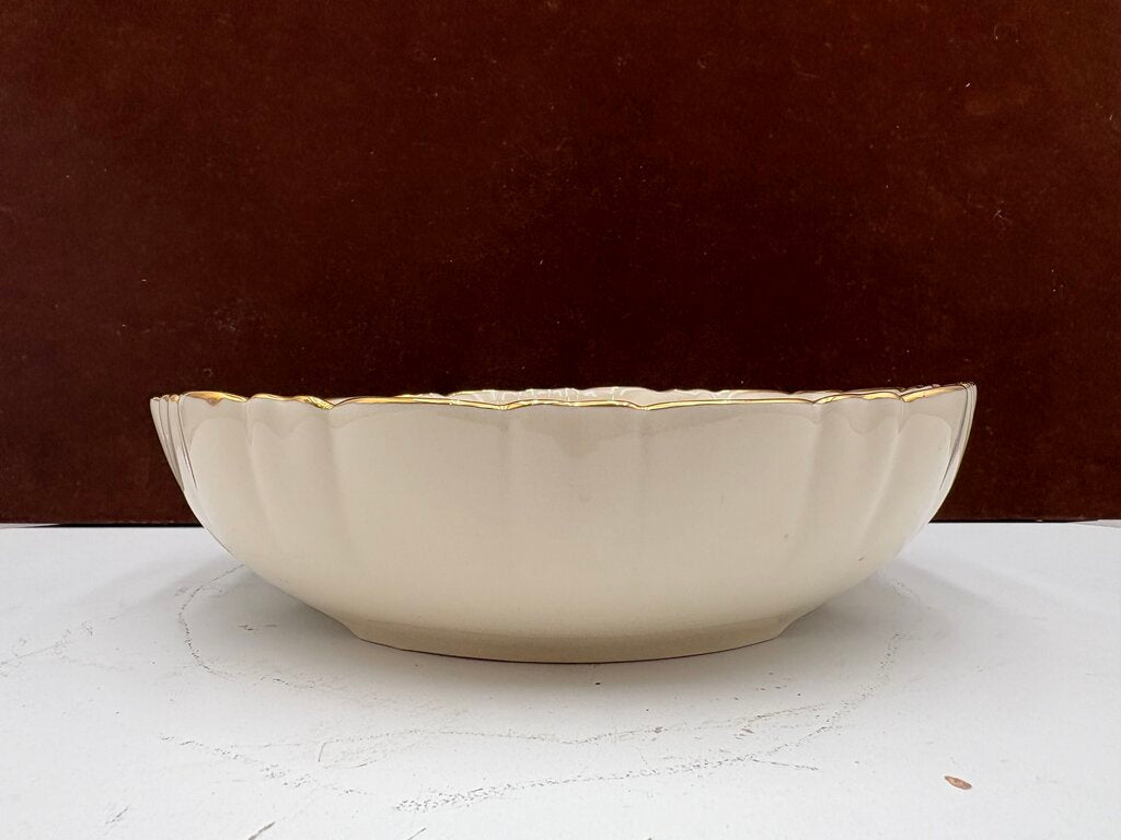 Lenox Holiday American by Design Round Fluted Gold Trim Scalloped Edge Divided Serving Bowl 9.5"
