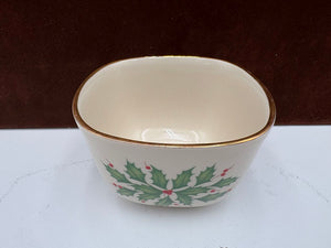 Lenox Holiday American by Design Square Gold Trim Footed Serving Bowl 4.3"