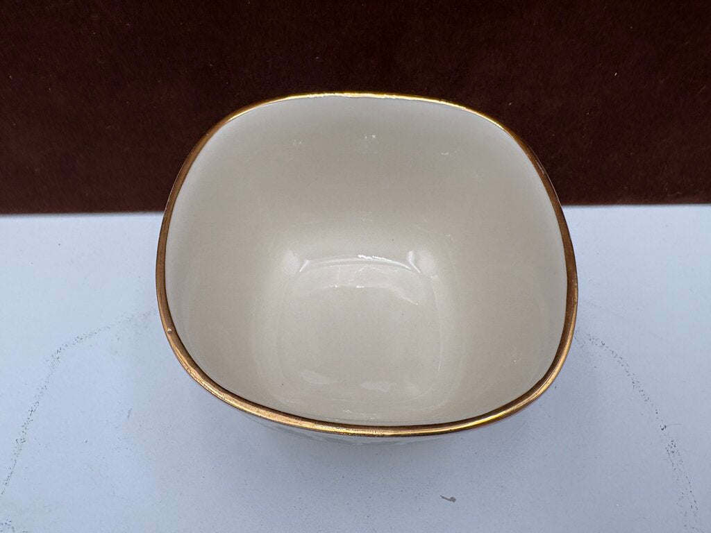 Lenox Holiday American by Design Square Gold Trim Footed Serving Bowl 4.3"