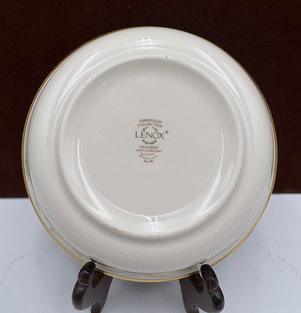 Lenox Holiday Dimensions Collection Round Gold Trim Holly Leaf Veggie Bowl