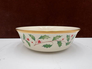 Lenox Holiday Dimensions Collection Round Gold Trim Holly Leaf Veggie Bowl