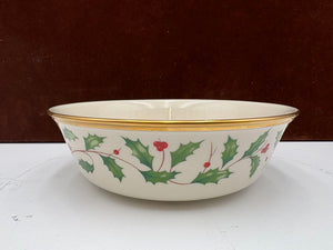 Lenox Holiday Dimensions Collection Round Gold Trim Holly Leaf Veggie Bowl