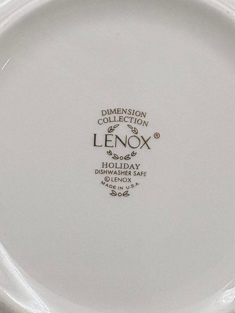 Lenox Holiday Dimensions Collection Round Gold Trim Holly Leaf Veggie Bowl