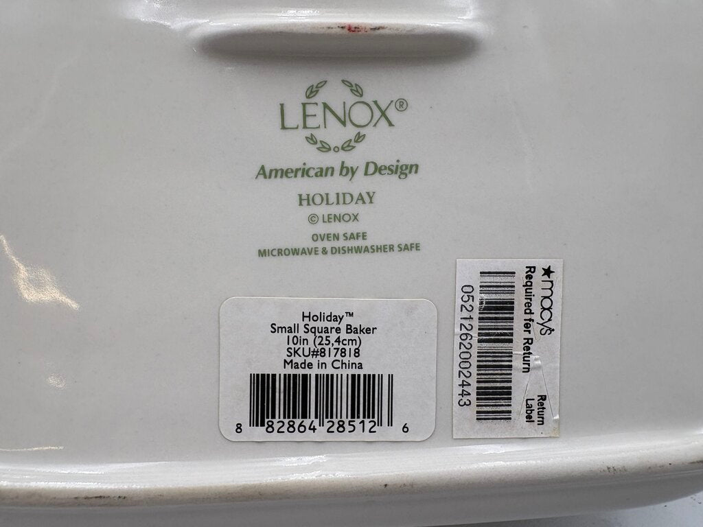 Lenox Holiday American by Design Square Gold Trim Baking Dish 10"