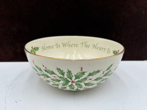 Lenox Holiday Dimensions Collection "Home is Where The Heart Is" Holly Leaf Veggie Bowl 7.25"