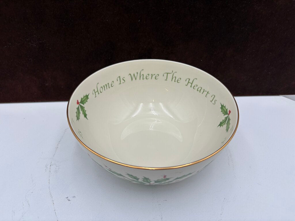 Lenox Holiday Dimensions Collection "Home is Where The Heart Is" Holly Leaf Veggie Bowl 7.25"