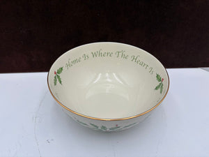 Lenox Holiday Dimensions Collection "Home is Where The Heart Is" Holly Leaf Veggie Bowl 7.25"