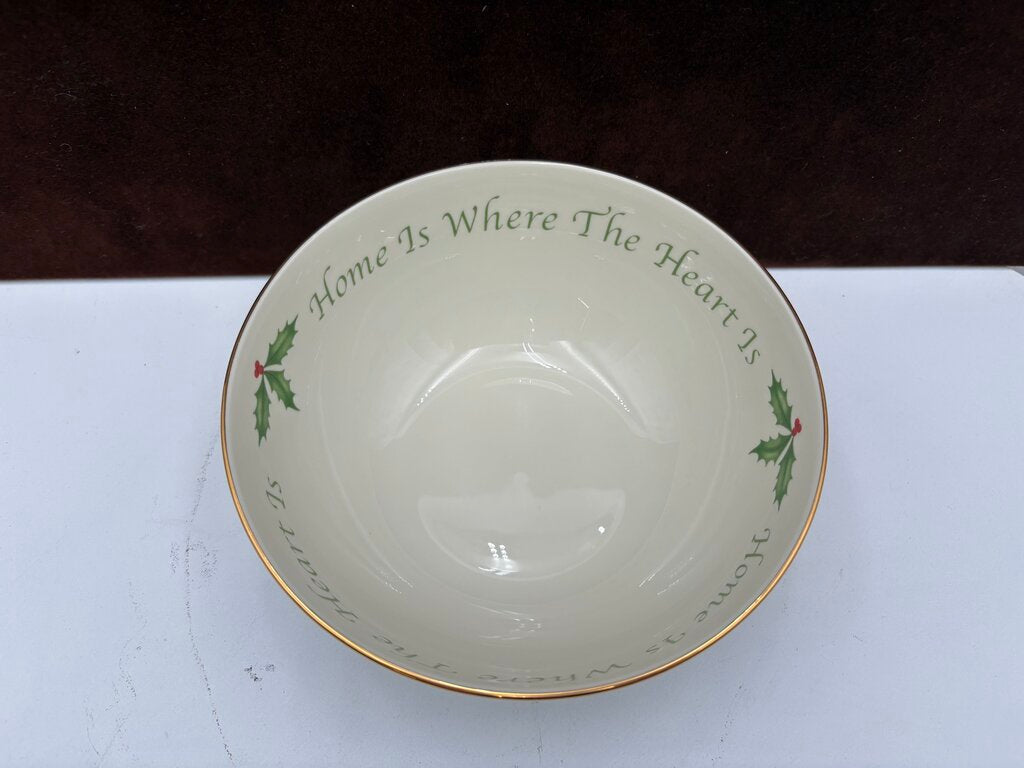 Lenox Holiday Dimensions Collection "Home is Where The Heart Is" Holly Leaf Veggie Bowl 7.25"
