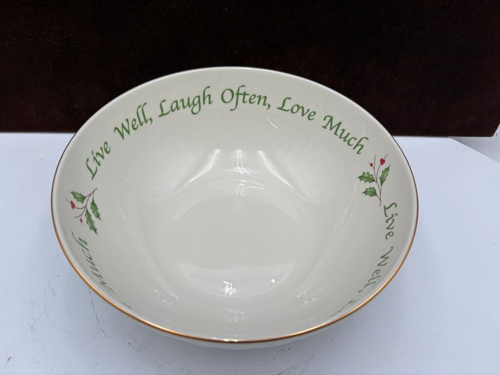 Lenox Holiday Dimensions Collection "Live Well, Laugh Often, Love Much" Holly Leaf Veggie Bowl 9.25"