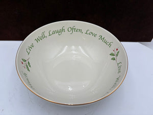 Lenox Holiday Dimensions Collection "Live Well, Laugh Often, Love Much" Holly Leaf Veggie Bowl 9.25"