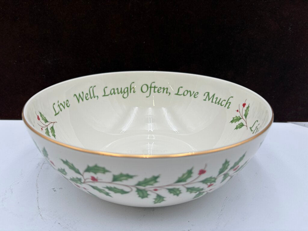 Lenox Holiday Dimensions Collection "Live Well, Laugh Often, Love Much" Holly Leaf Veggie Bowl 9.25"