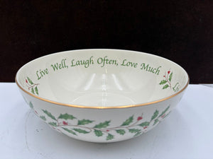 Lenox Holiday Dimensions Collection "Live Well, Laugh Often, Love Much" Holly Leaf Veggie Bowl 9.25"