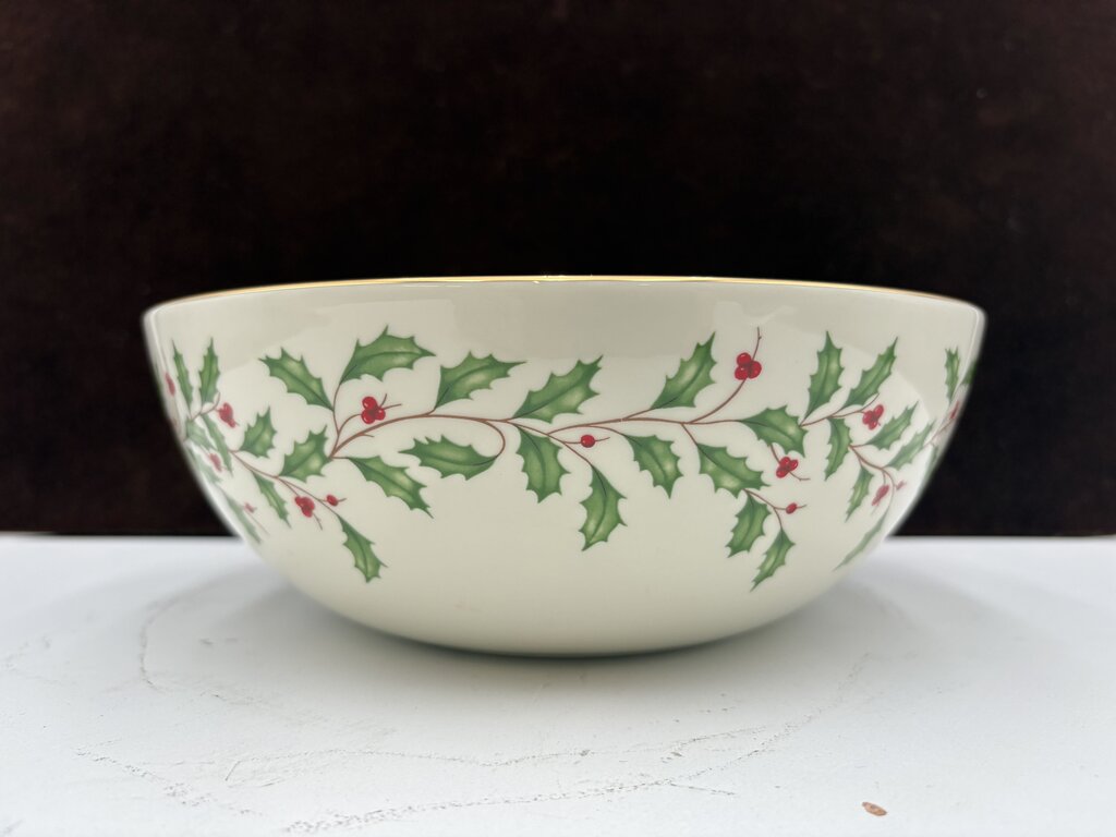 Lenox Holiday Dimensions Collection "Live Well, Laugh Often, Love Much" Holly Leaf Veggie Bowl 9.25"