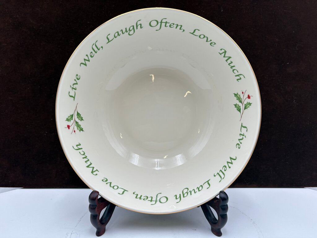 Lenox Holiday Dimensions Collection "Live Well, Laugh Often, Love Much" Holly Leaf Veggie Bowl 9.25"
