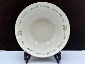 Lenox Holiday Dimensions Collection "Live Well, Laugh Often, Love Much" Holly Leaf Veggie Bowl 9.25"