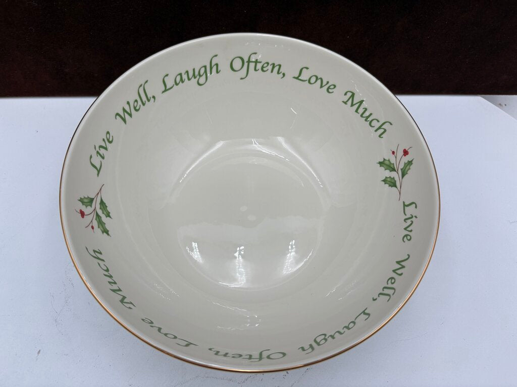 Lenox Holiday Dimensions Collection "Live Well, Laugh Often, Love Much" Holly Leaf Veggie Bowl 9.25"