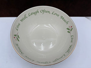 Lenox Holiday Dimensions Collection "Live Well, Laugh Often, Love Much" Holly Leaf Veggie Bowl 9.25"