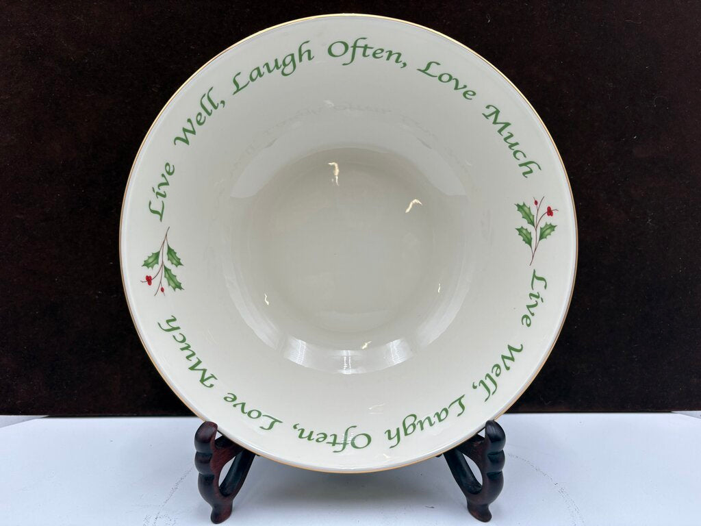 Lenox Holiday Dimensions Collection "Live Well, Laugh Often, Love Much" Holly Leaf Veggie Bowl 9.25"
