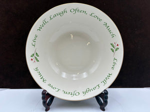 Lenox Holiday Dimensions Collection "Live Well, Laugh Often, Love Much" Holly Leaf Veggie Bowl 9.25"