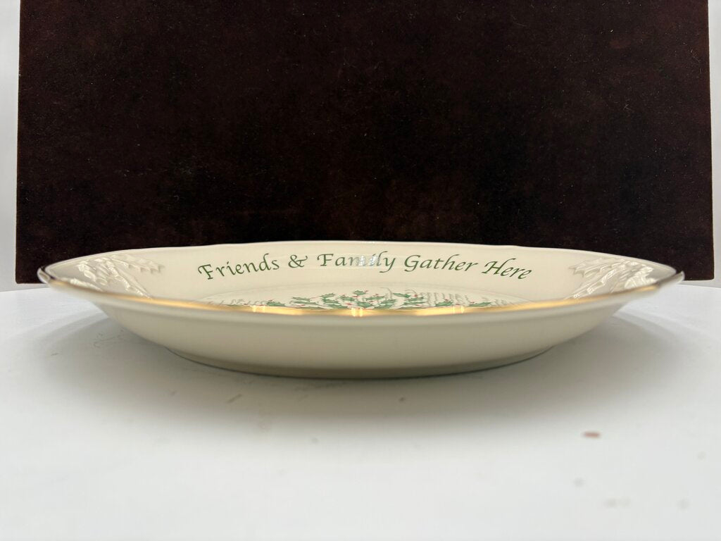 Lenox Holiday Dimensions Collection "Friends & Family Gather Here" Holly Leaf Platter 12""