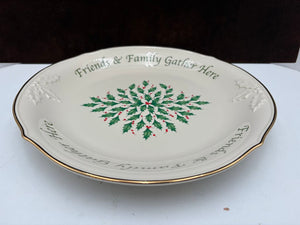 Lenox Holiday Dimensions Collection "Friends & Family Gather Here" Holly Leaf Platter 12""