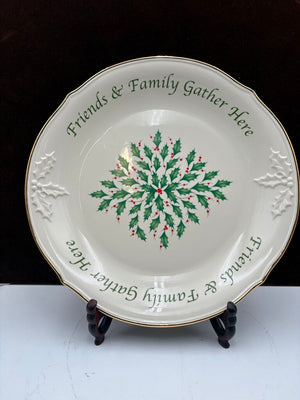 Lenox Holiday Dimensions Collection "Friends & Family Gather Here" Holly Leaf Platter 12""