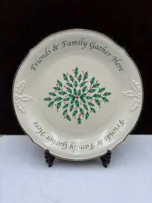 Lenox Holiday Dimensions Collection "Friends & Family Gather Here" Holly Leaf Platter 12""