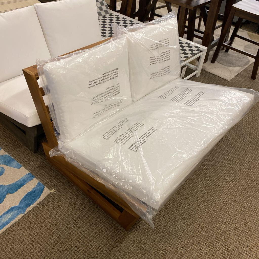Emma Outdoor Acacia Wood Loveseat With Cushion
