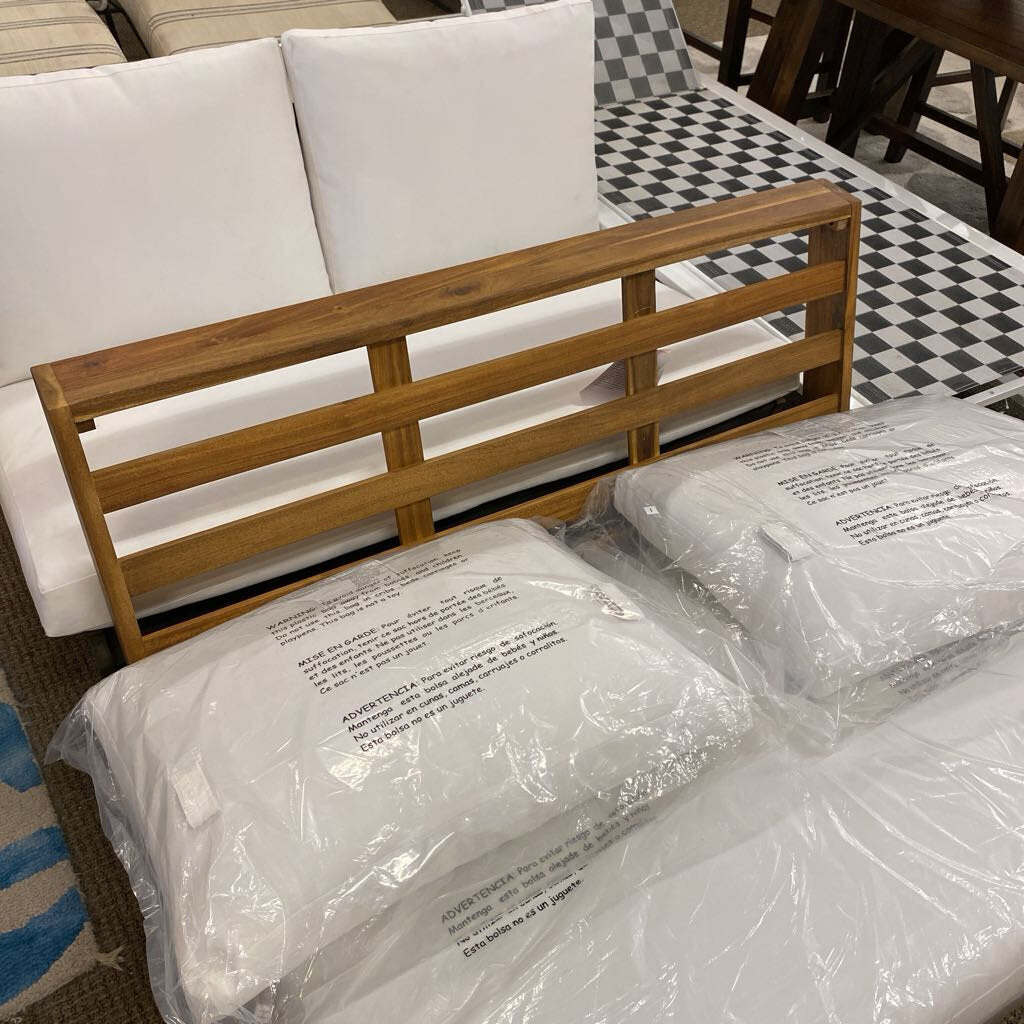 Emma Outdoor Acacia Wood Loveseat With Cushion