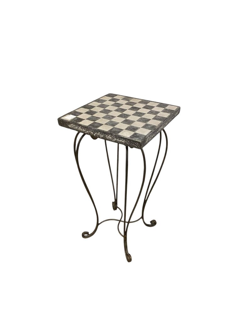 Grasslands Road Cement & Metal Checkers Table w/ Storage & Pieces 12x12x23.25"